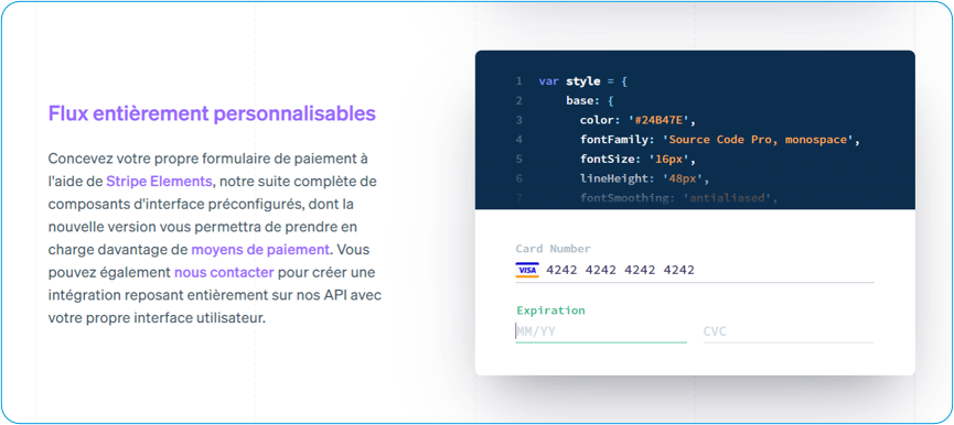 Fig. 2 - Stripe : un exemple de produit API de paiement sur internet