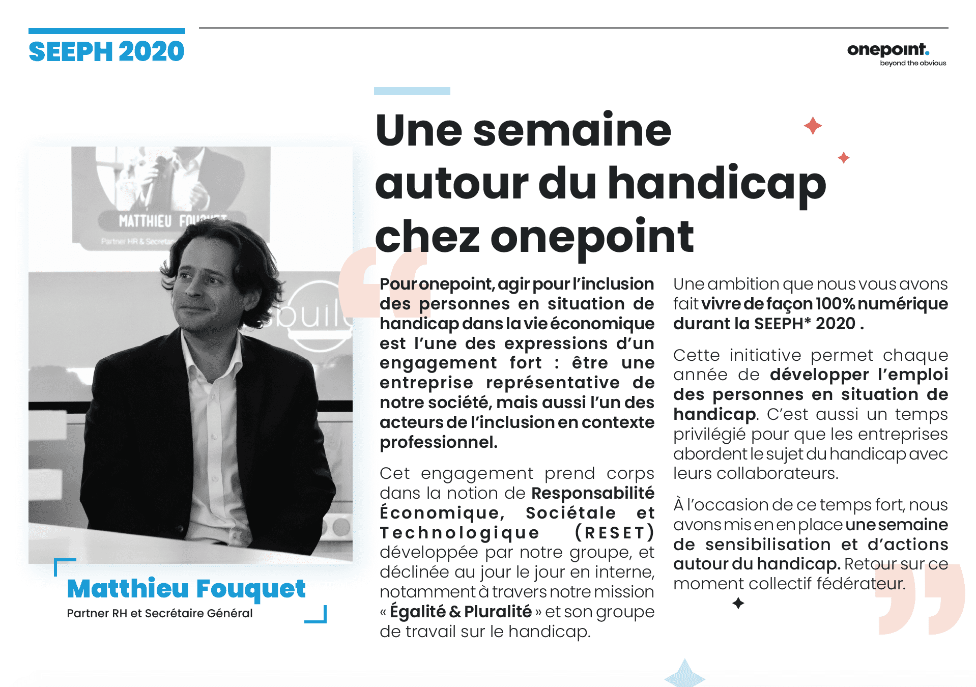 édito de Mathieu Fouquet, partner RH de onepoint, dans un journal interne sur le handicap
